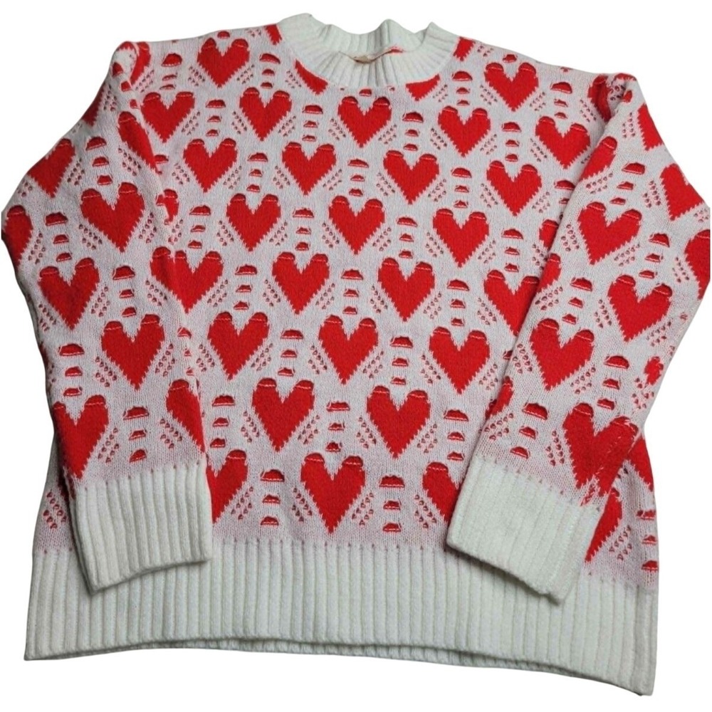 Haptics by Holly Harper Red & White Heart Sweater Women's Small Valentine's Day‎